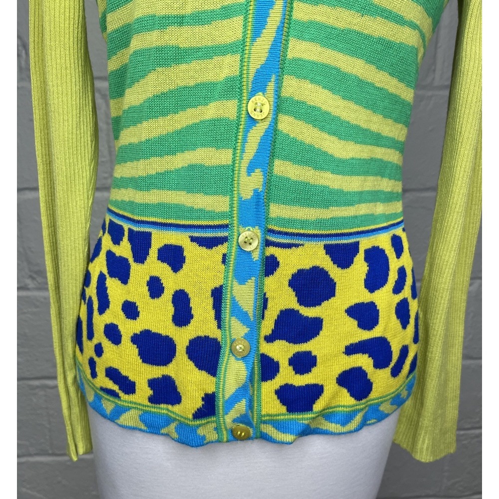Kenzo Jeans Womens Y2K Cardigan Large Medium Green Animal Print Collared Pop Art - Picture 4 of 11